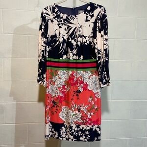 Vince Camuto Women Dress 12 Floral Jersey Knit Knee Length Colorful Party Career